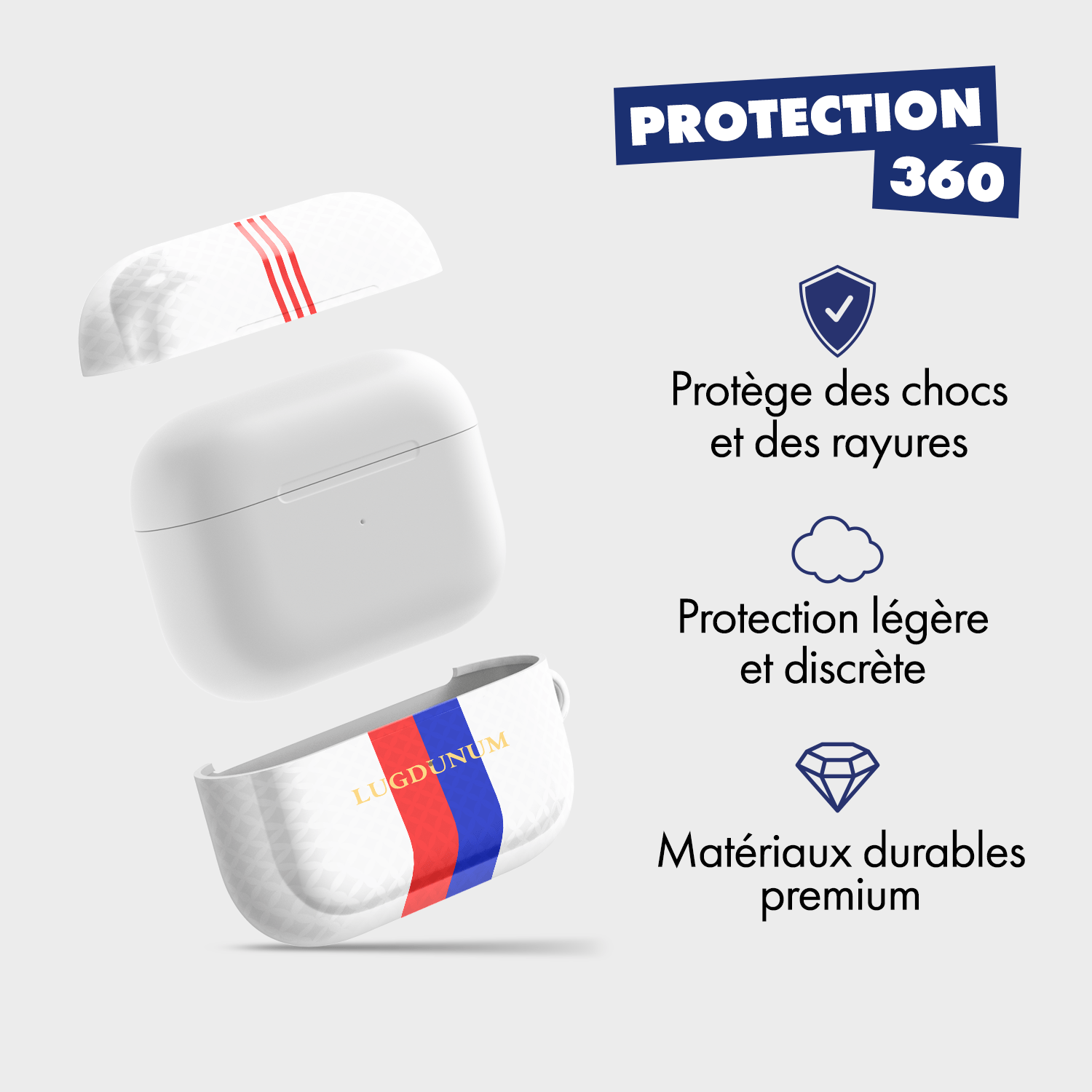 Coque pour AirPods & Samsung buds football Olympique lyonnais