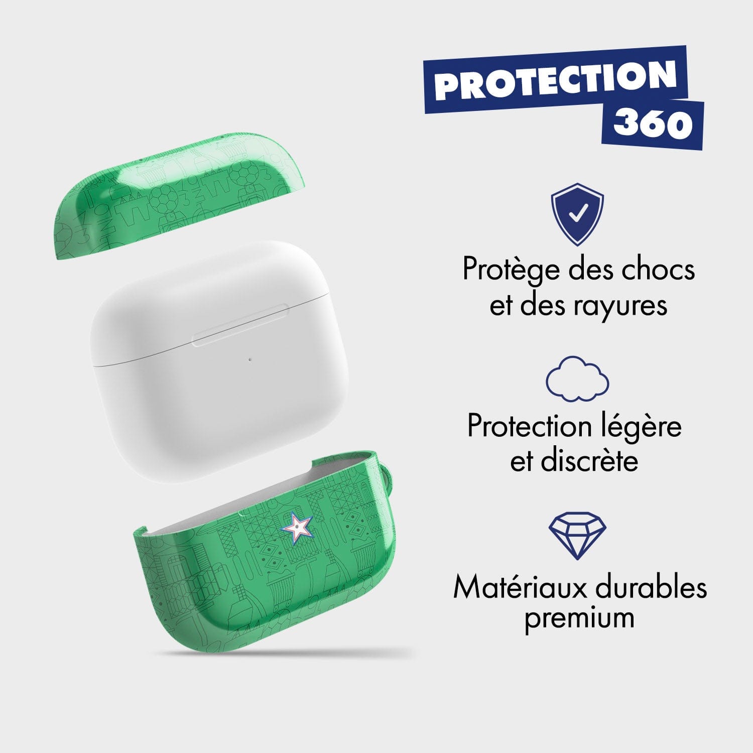 Coque pour AirPods & Samsung buds football AS Saint-Etienne