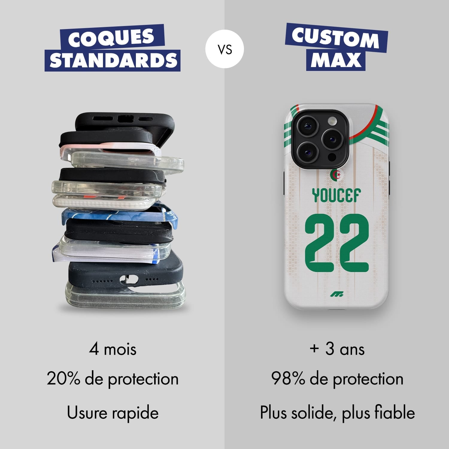 Coque Algerie football personnalisable pour téléphone - iPhone, Samsung, Google, Xiaomi, Oppo