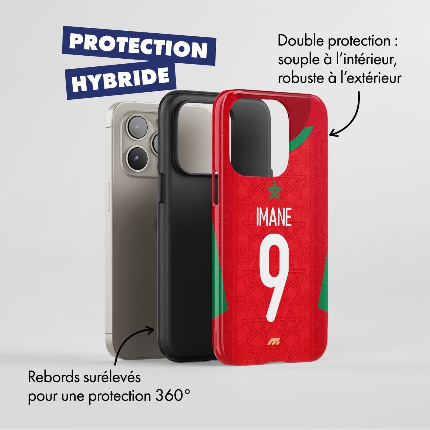 Coque Maroc football personnalisable pour téléphone - iPhone, Samsung, Google, Xiaomi, Oppo
